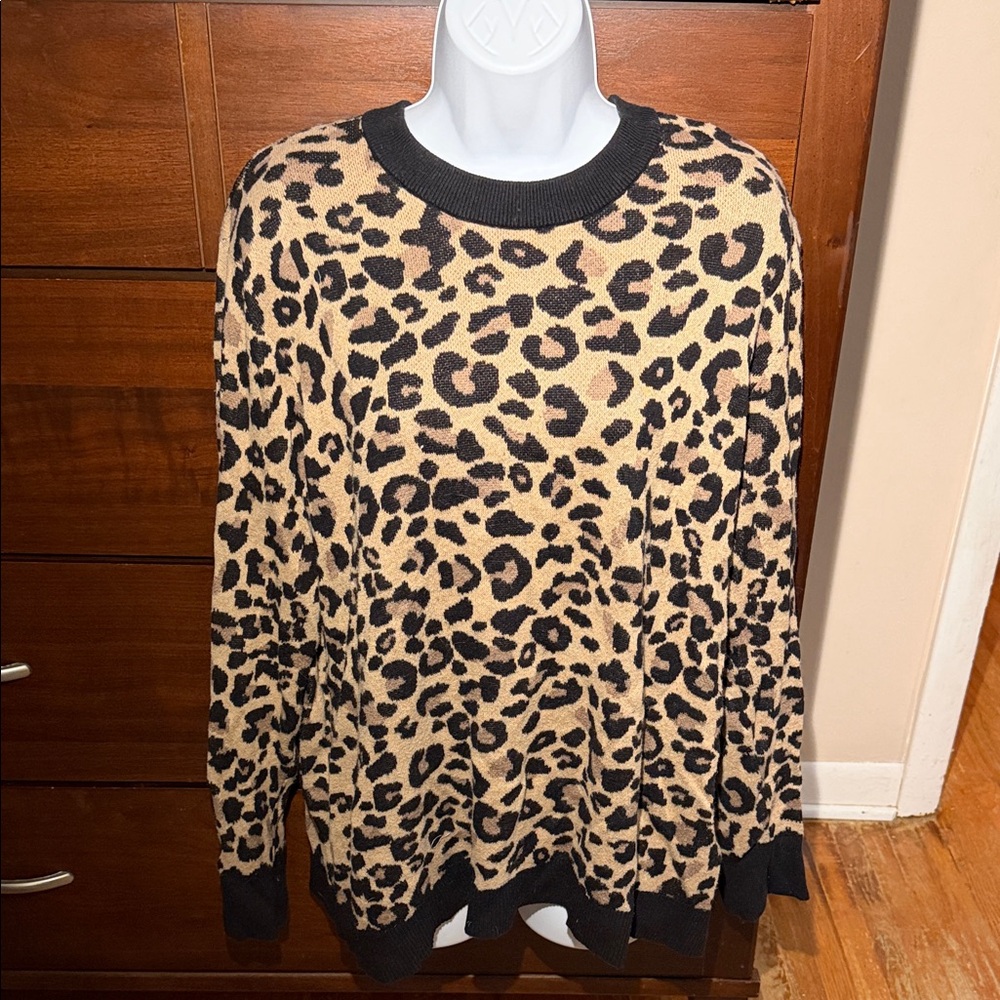 Ava & Viv Leopard Crewneck Sweater in Tan and Black